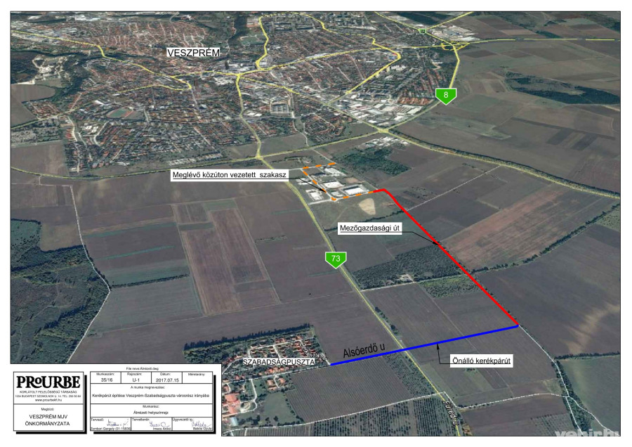 a piros és a kék szín jelzi az új nyomvonalat
