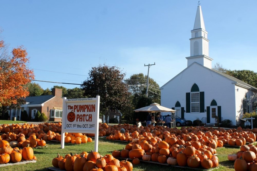 Halloween-i tökök egy amerikai templom udvarában (fotó: capecodwave.com)