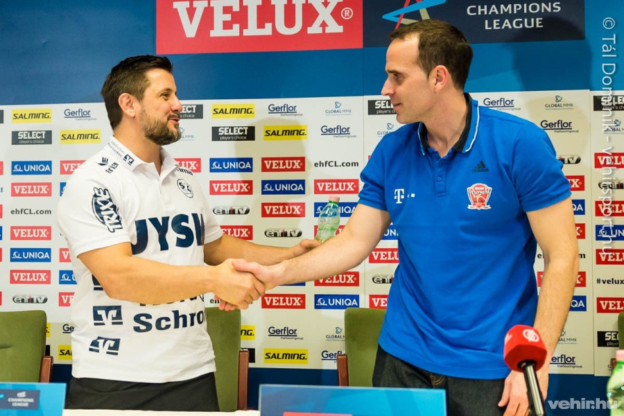 Előttem az utódom: Ljubomir Vranjes és Javier Sabaté a Veszprém-Flensburg BL-meccs utáni sajtótájékoztatón - Veszprém Aréna, 2017.03.11.