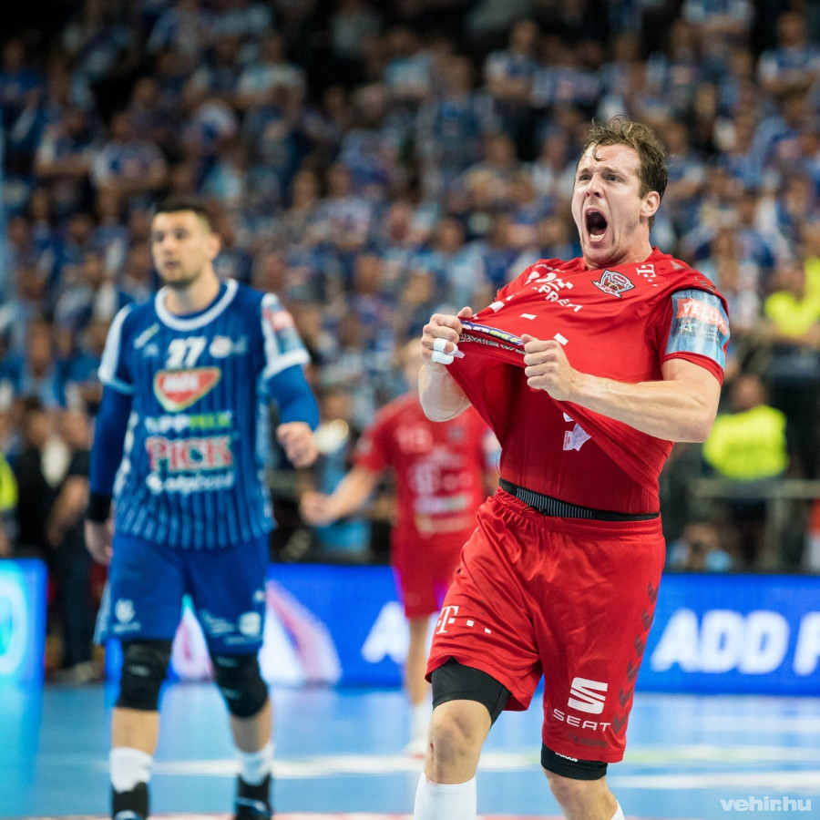 Kentin Mahé öröme a Szeged elleni tizenegy gólos siker alkalmával - Veszprém Aréna, 2019.05.23.