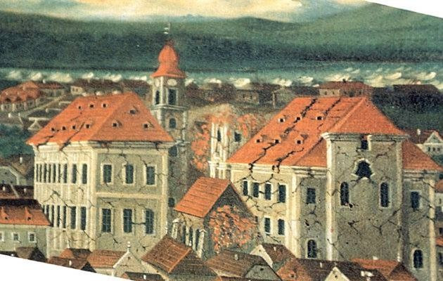 A komáromi földrengés korabeli festményen