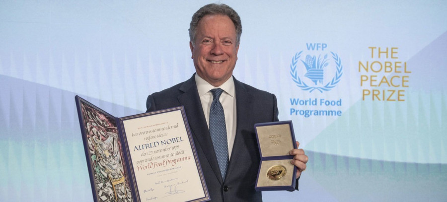 David Beasley, a Világélelmezési Program ügyvezető igazgatója a 2020-as Nobel-békedíj átadásakor. Fotó: Rein Skullerud (WFP)