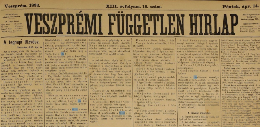 A tűzvész részletei a korabeli lapban