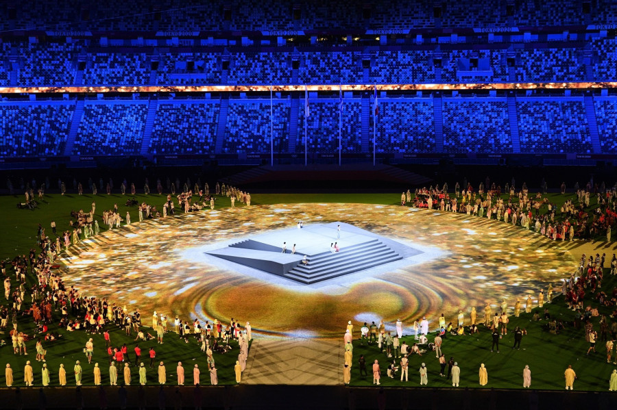 A világméretű koronavírus-járvány miatt 2021-re halasztott 2020-as tokiói nyári olimpia záróünnepsége az Olimpiai Stadionban 2021. augusztus 8-án. MTI/Czeglédi Zsolt 