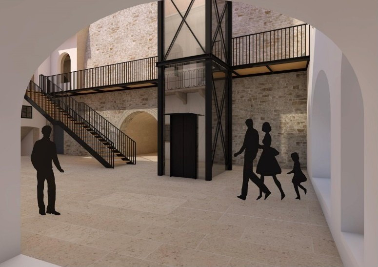 Látványterv az épülő lifttel, ami a Várbörtön múzeumba viszi fel a látogatókat