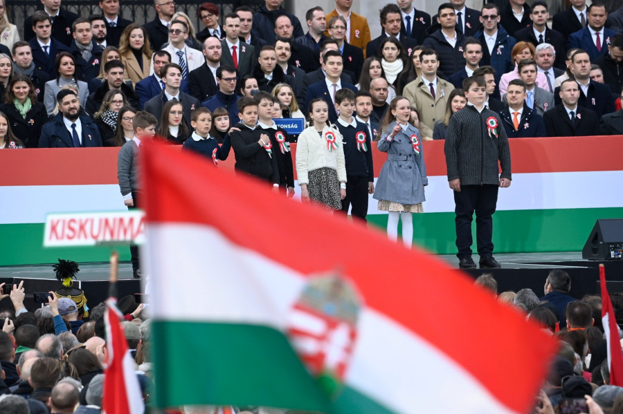  A Kossuth téren rendezett állami díszünnepség az 1848-49-es forradalom és szabadságharc kitörésének évfordulóján, 2022. március 15-én. MTI/Koszticsák Szilárd