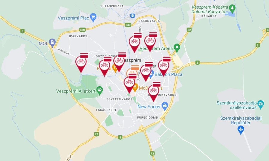 A töltőhelyek Veszprémben