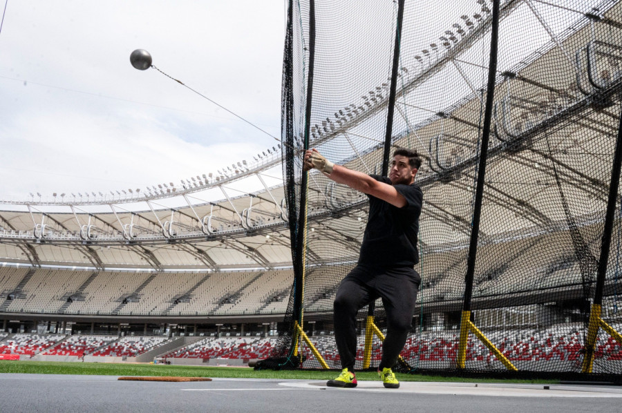 Varga Donát kalapácsvető a budapesti atlétikai világbajnokságra készülő sportolók edzésén a Nemzeti Atlétikai Központban 2023. augusztus 7-én. MTI/Szigetváry Zsolt