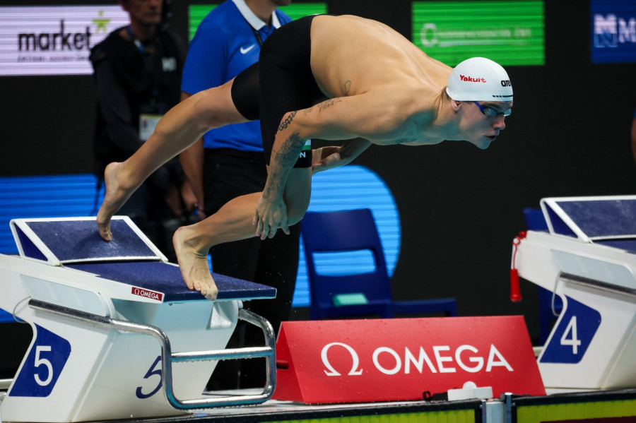 Rasovszky Kristóf a férfi 400 méteres gyorsúszás előfutamában az úszók világkupa-sorozatának utolsó, budapesti állomásán a Duna Arénában 2023. október 20-án. MTI/Hegedüs Róbert