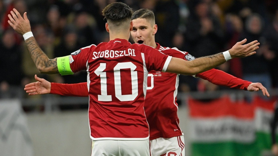 Szoboszlai Dominik és Sallai Roland 2023. március 27-én. Fotó: Czeglédi Zsolt / MTII