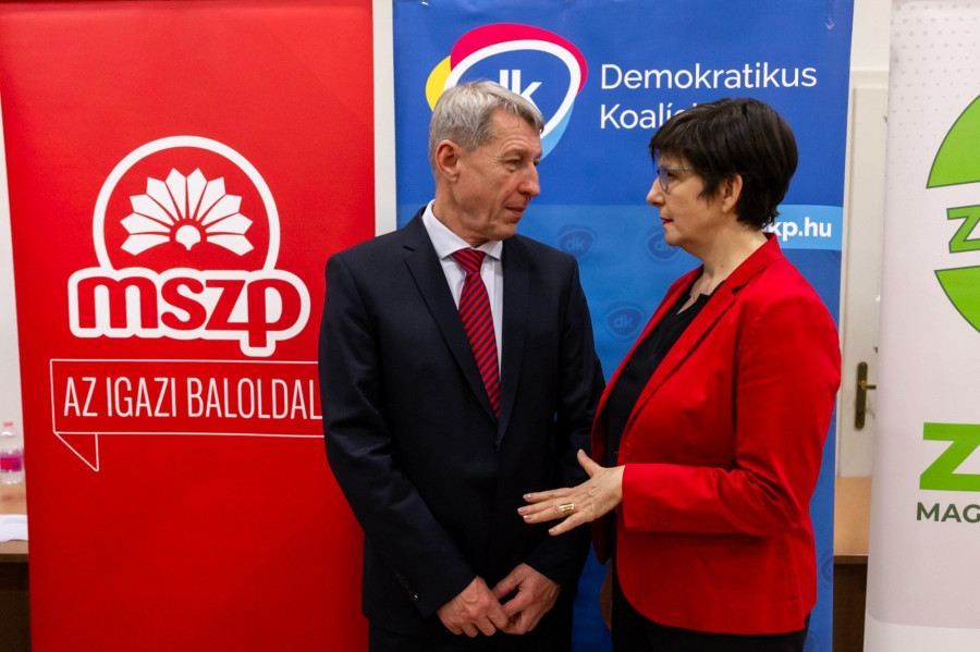 Hartmann Ferenc Dobrev Klárával a veszprémi ellenzéki fórumon