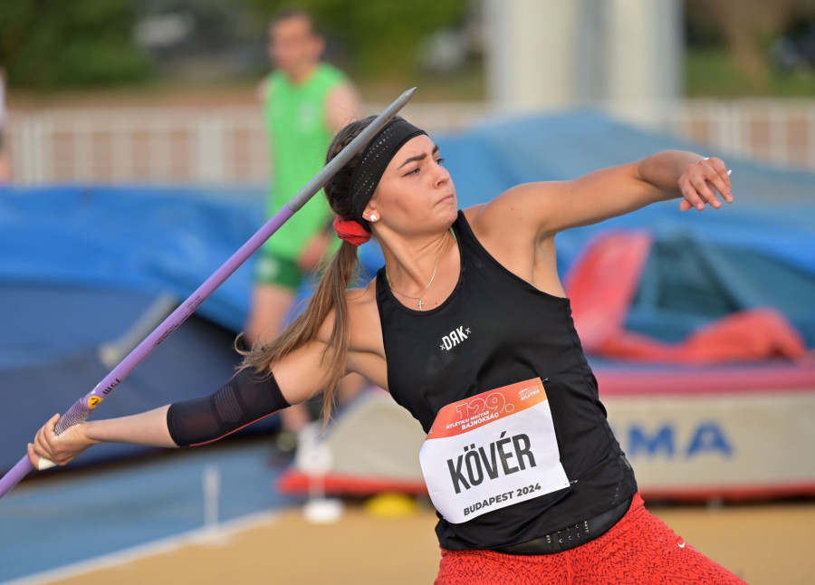 A későbbi győztes Kövér Fanni a női gerelyhajítás döntőjében a 129. Atlétika Magyar Bajnokságon a budapesti Lantos Mihály Sportközpontban 2024. június 30-án MTI/Krizsán Csaba