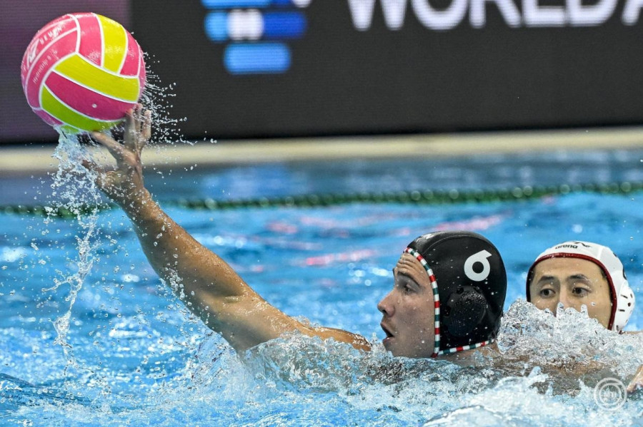 Nagy Ádám a férfi vízilabdatorna csoportkörének második fordulójában játszott Japán - Magyarország mérkőzésen a szingapúri vizes világbajnokságon az OCBC Aquatic Centre-ben 2025. július 14-én. MTI/Koszticsák Szilárd