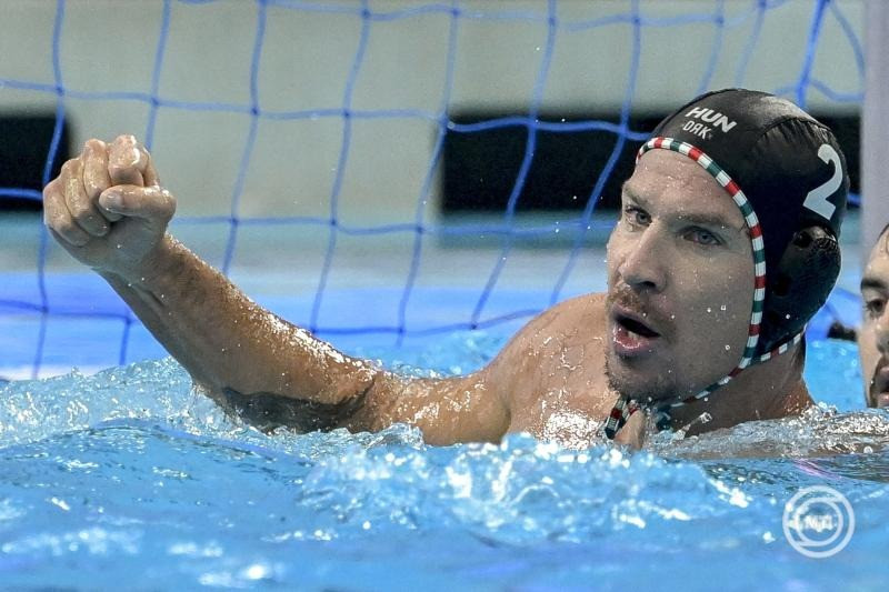 Szingapúr, 2025. július 16. Angyal Dániel a férfi vízilabdatorna csoportkörének harmadik fordulójában játszott Spanyolország - Magyarország mérkőzésen a szingapúri vizes világbajnokságon az OCBC Aquatic Centre-ben 2025. július 16-án. MTI/Koszticsák Szilárd