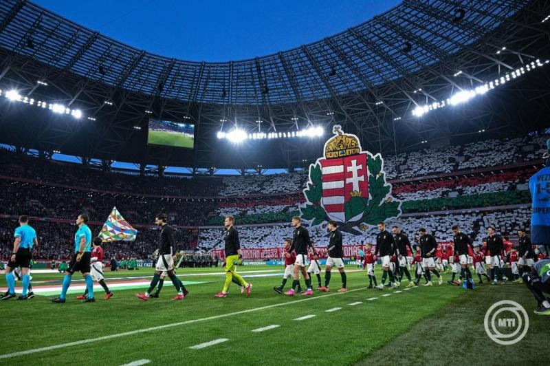 A magyar válogatott a labdarúgó Nemzetek Ligája A divíziójának osztályozójában játszott Magyarország - Törökország visszavágó mérkőzés előtt a budapesti Puskás Arénában 2025. március 23-án. MTI/Illyés Tibor