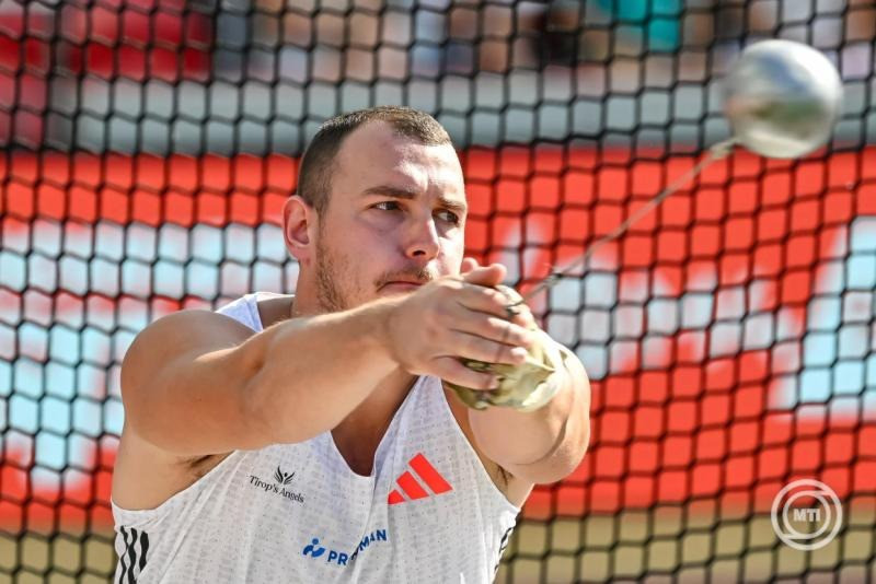 Halász Bence a férfi kalapácsvetés döntőjében a Gyulai István Memorial Atlétikai Magyar Nagydíj versenyen Budapesten, a Nemzeti Atlétikai Központban 2025. augusztus 12-én. MTI/Vasvári Tamás