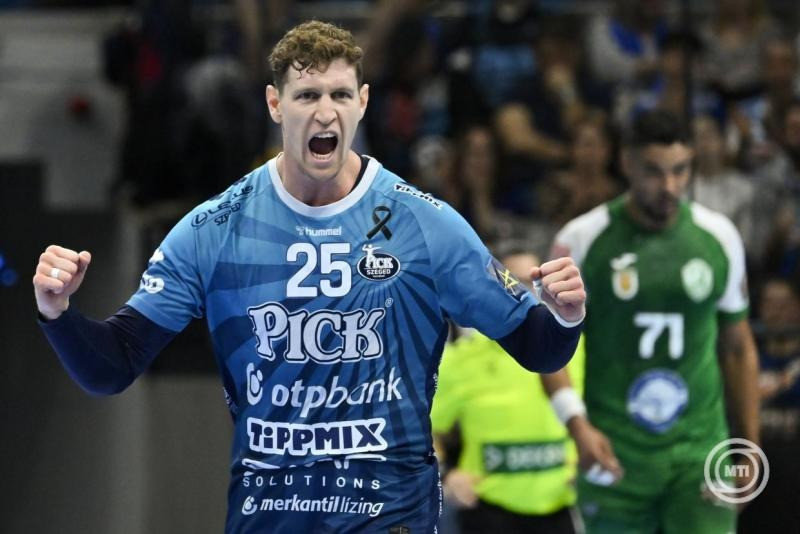 Sebastian Frimmel, a Szeged játékosa a férfi kézilabda Bajnokok Liga csoportkörében játszott OTP Bank - Pick Szeged - Eurofarm Peliszter mérkőzésen a szegedi Pick Arénában 2025. november 20-án. MTI/Hegedüs Róbert