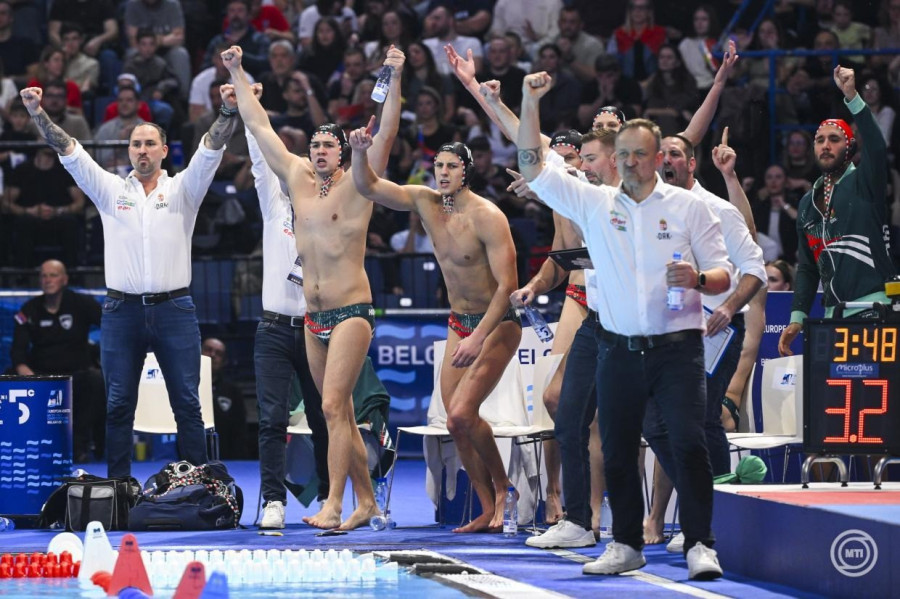 A magyar kispad a belgrádi férfi vízilabda Európa-bajnokság döntőjében játszott Szerbia - Magyarország mérkőzésen a Belgrade Arenában 2026. január 25-én. MTI/Czeglédi Zsolt