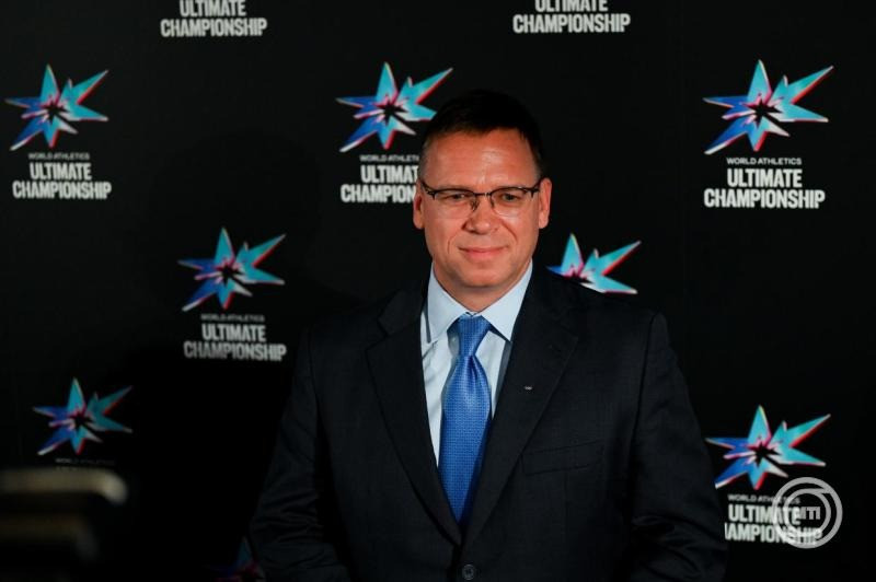 Fürjes Balázs, a Nemzetközi Olimpiai Bizottság állandó tagja az atlétikai világbajnokság sajtóeseményén Tokióban 2025. szeptember 11-én. MTI/Czeglédi Zsolt