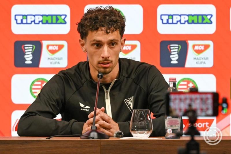 Szendrei Norbert, a Zalaegerszeg játékosa a MOL Magyar Kupa döntőjének sajtótájékoztatóján a Puskás Arénában 2026. május 5-én. A fináléban a Ferencváros és a Zalaegerszeg játszik a Puskás Arénában. MTI/Illyés Tibor